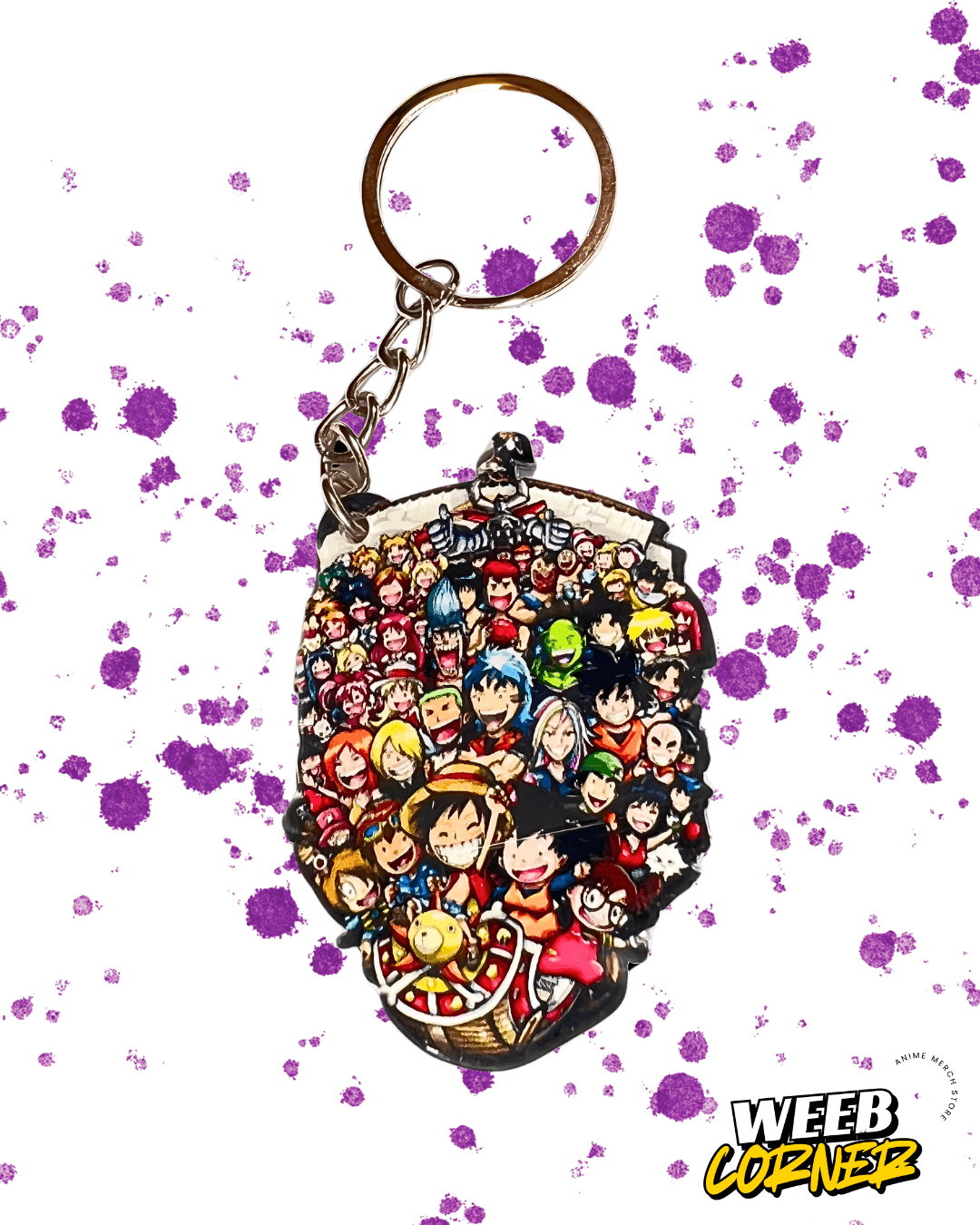 All-Star Anime Collage Keychain – Chibi Multi-Character Acrylic Keyring (One Piece, Naruto, DBZ, MHA & More)