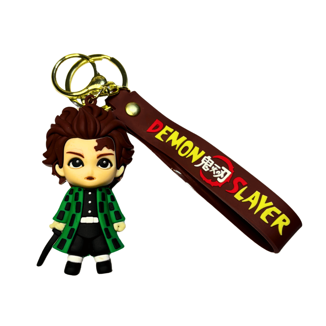 Tanjiro Kamado Keychain – Demon Slayer Anime Rubber Figure with Logo Strap