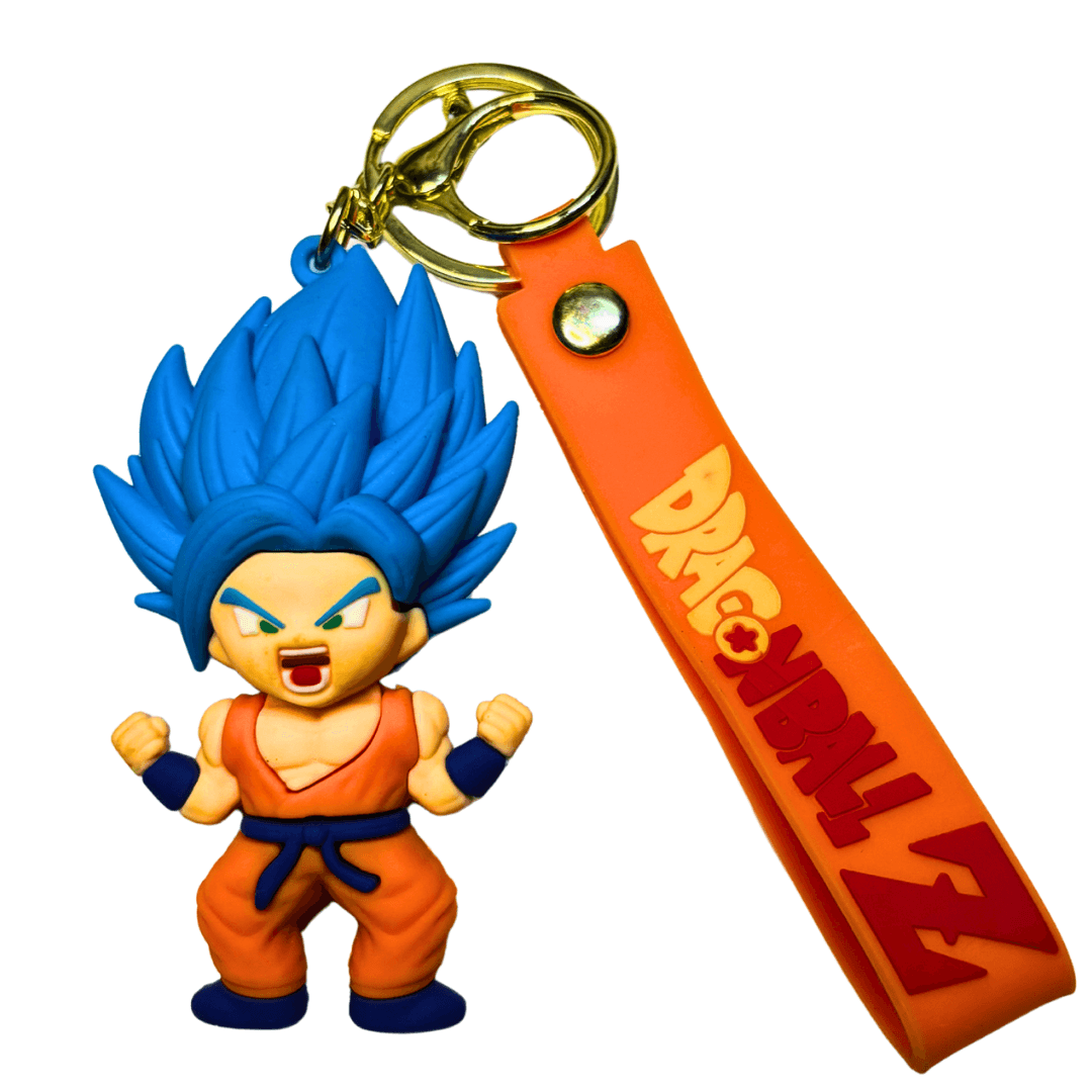Goku Super Saiyan Blue Keychain – Dragon Ball Z Anime Rubber Figure with Orange Logo Strap