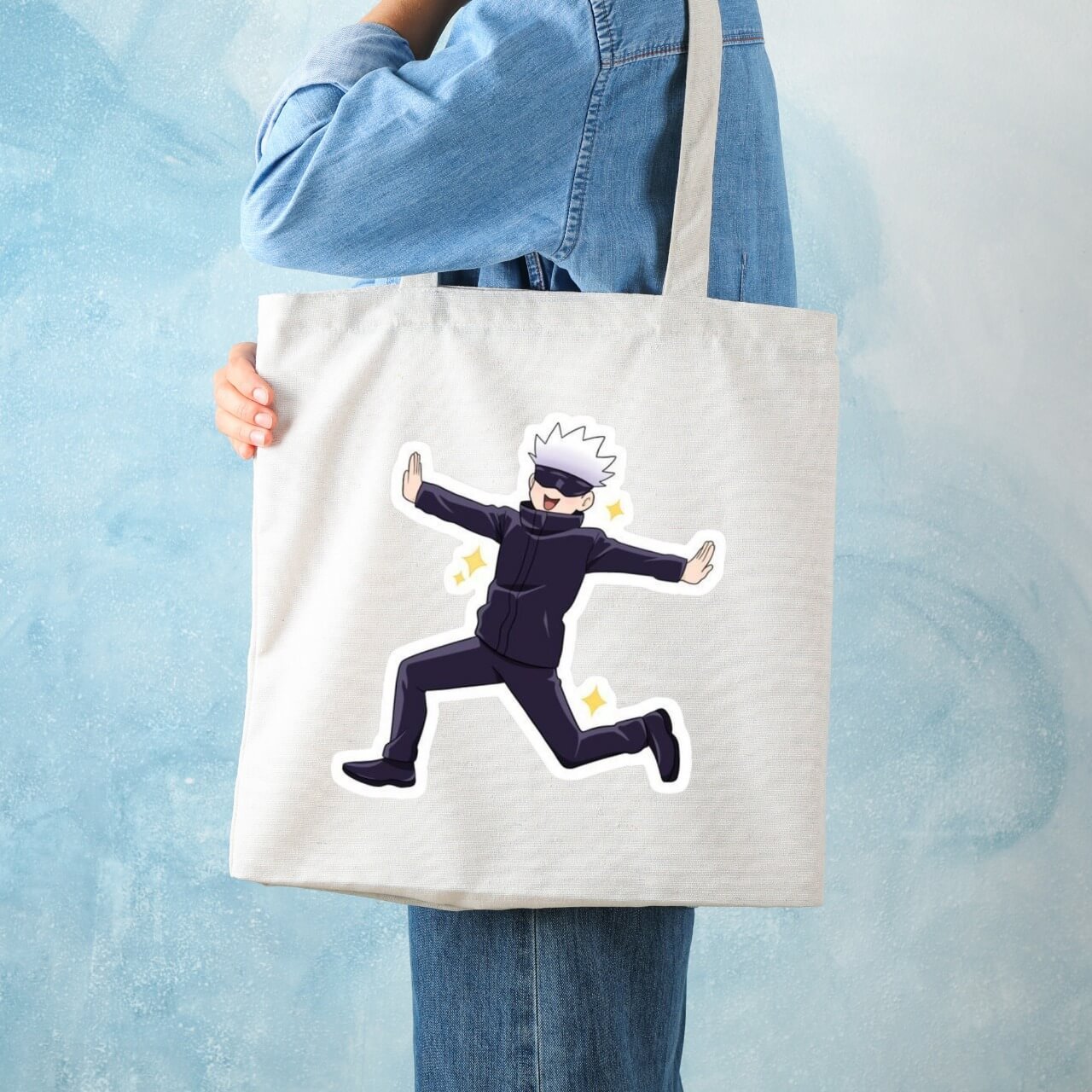 Anime Character Canvas Tote Bag – Energetic White‑Hair Hero Design