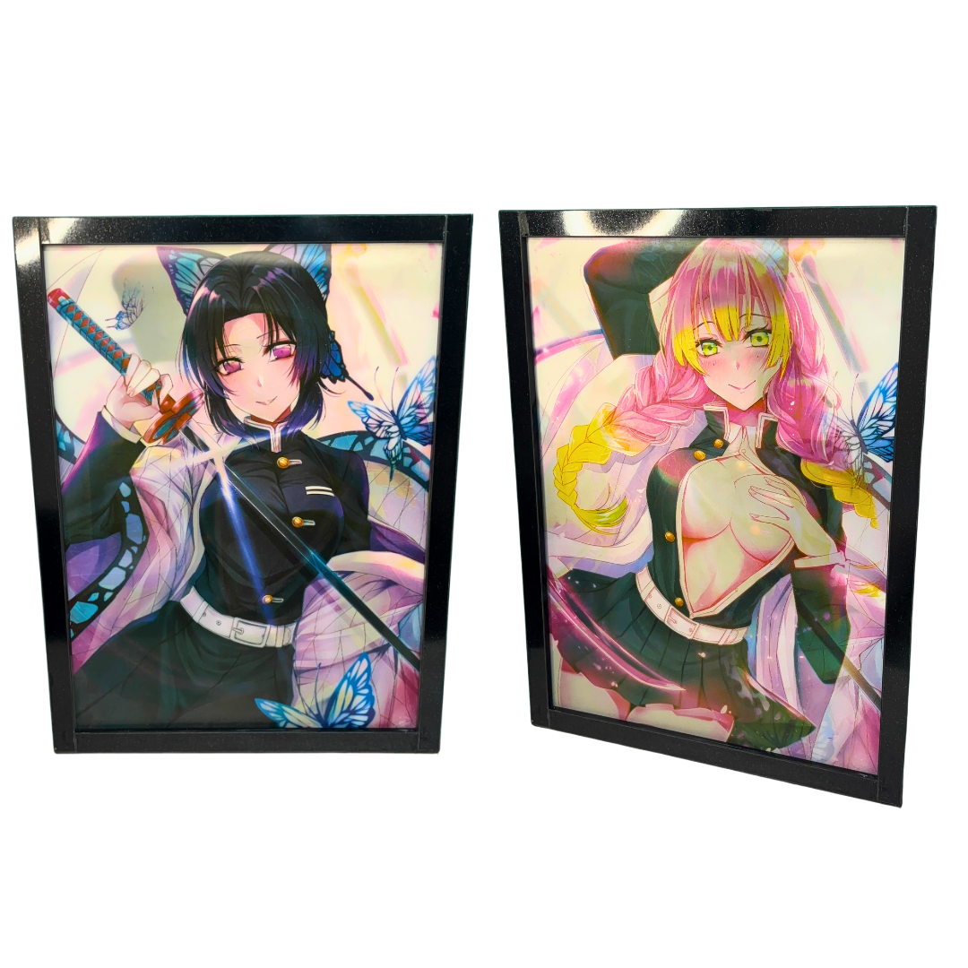 Demon Slayer Shinobu & Mitsuri 3D Transition Wooden Frame | Anime Wall Decor | Collectible Frame
