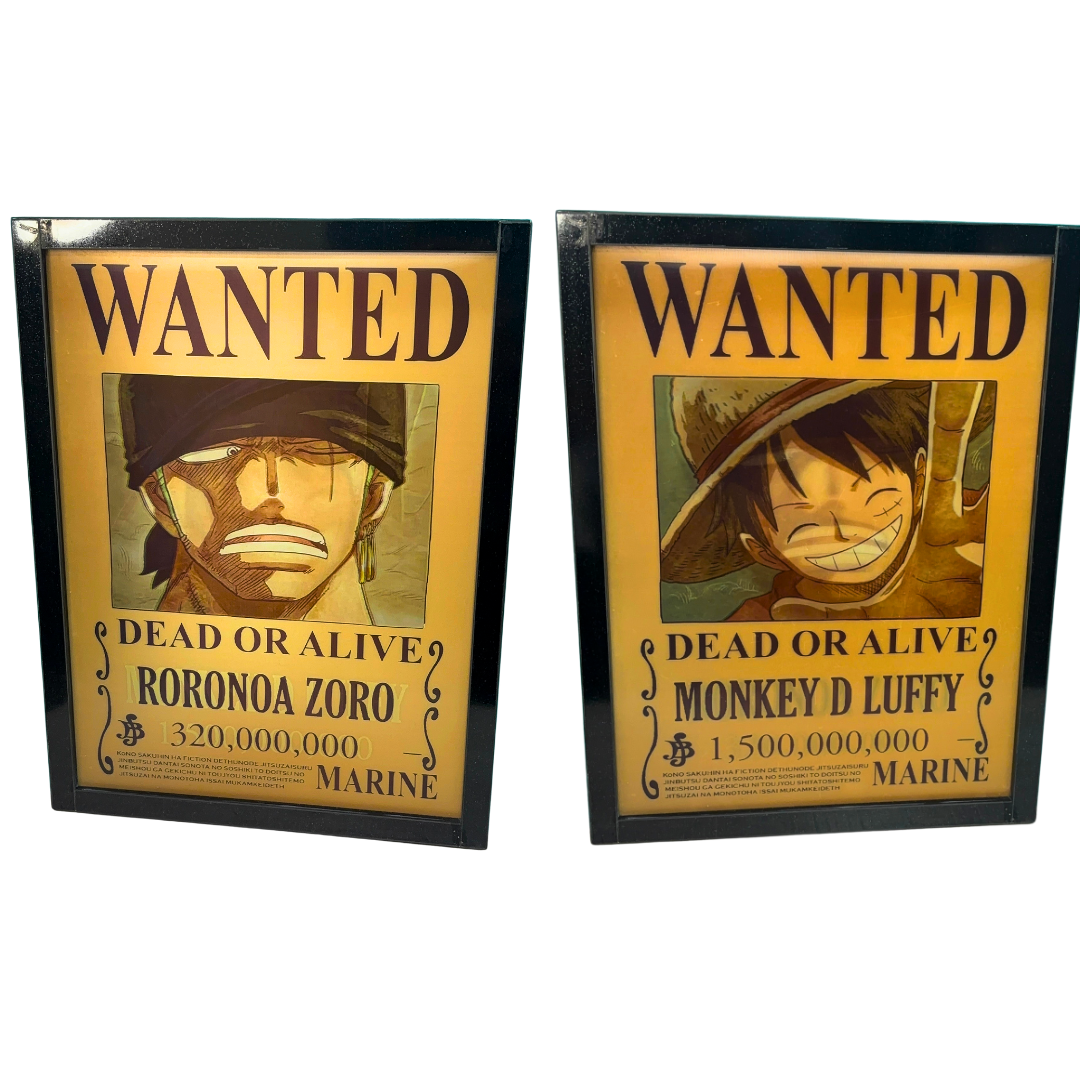 One Piece Premium 3D Wooden Frame – Luffy / Zoro Wanted Bounty (Single Collectible Anime Frame)