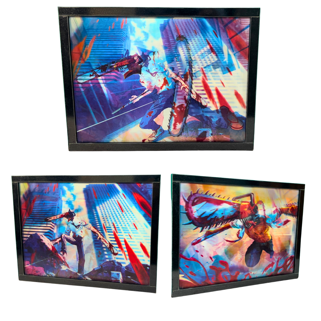 Chainsaw Man Premium 3D Wooden Frame – Denji Action Design (Anime Wall Decor, Single Frame)