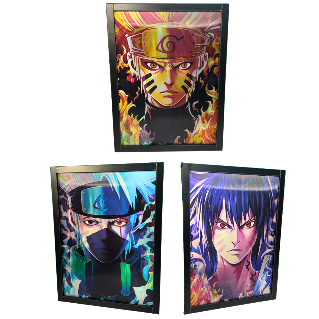 Premium 3D Wooden Anime Frame – Naruto, Sasuke & Kakashi Wall Art for Ninja Fans